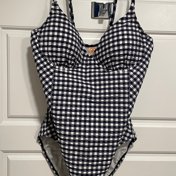 Tory Burch Swimsuit One Piece 
Navy and White Gingham Pattern Swimsuit Size M - Picture 4 of 12